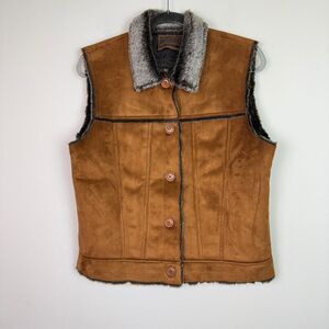 Roughrider By Circle T Women's Western Faux Suede Faux Fur Lined Vest Size M